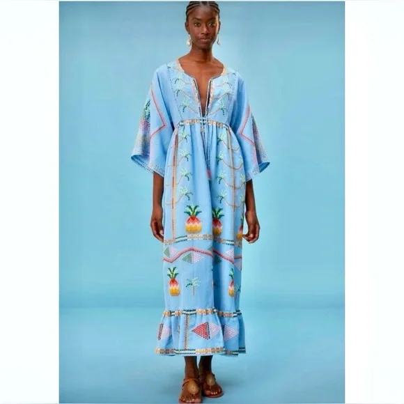 FARM Rio | Dresses | New Farm Rio Embroidered Pineapple Maxi Dress Beaded Tassel Linen Blue Size L | Poshmark FARM Rio | Dresses | New Farm Rio Embroidered Pineapple Maxi Dress Beaded Tassel Linen Blue Size L | Poshmark